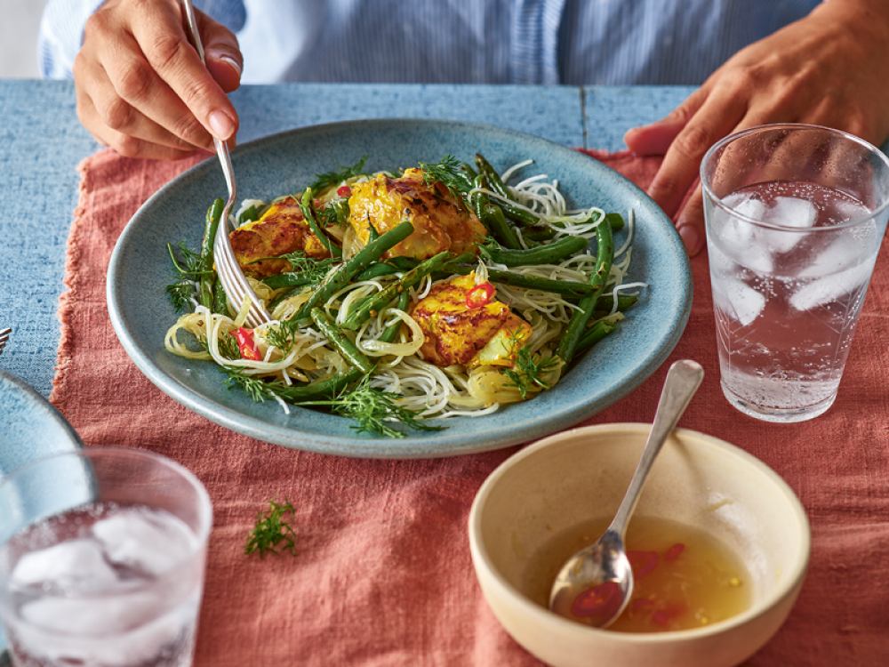 Vietnamese-Style Monkfish Noodles With Green Beans & Dill