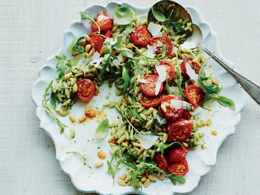 Orzo & Roasted Tomatoes with Pesto Dressing