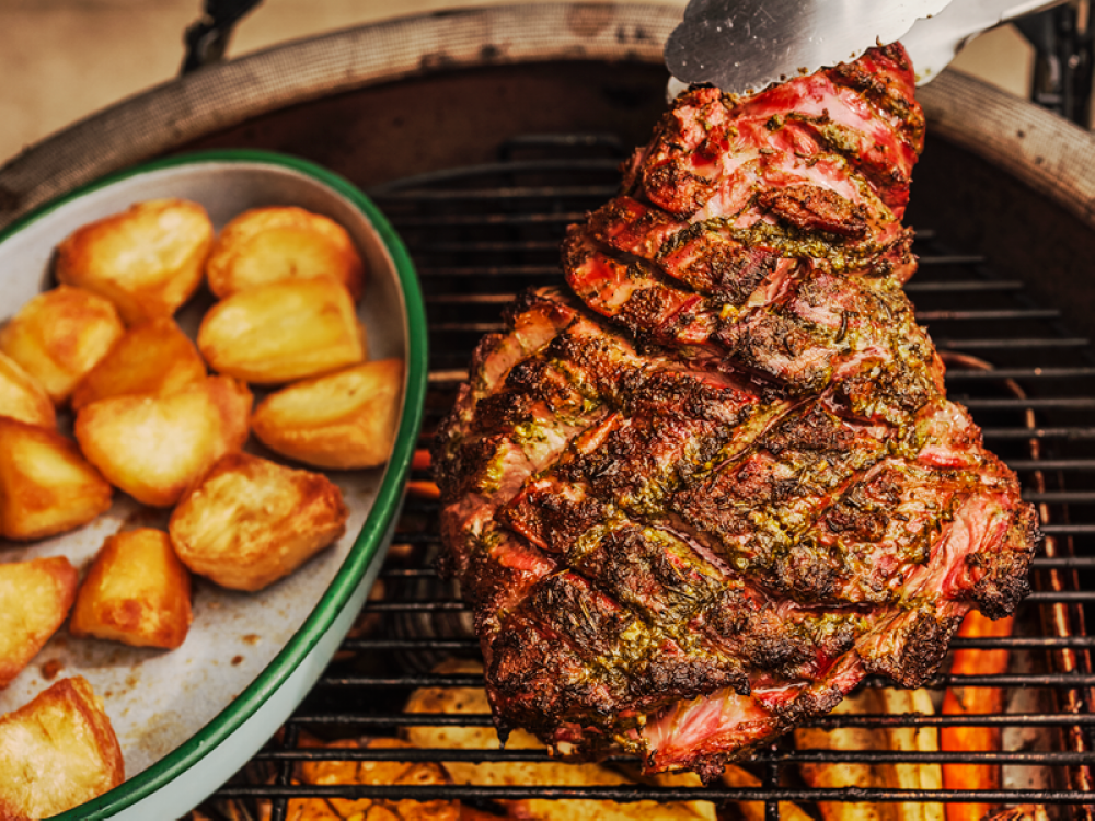 SUNDAY ROAST BBQ LAMB WITH ROAST VEG & YORKSHIRE PUDS