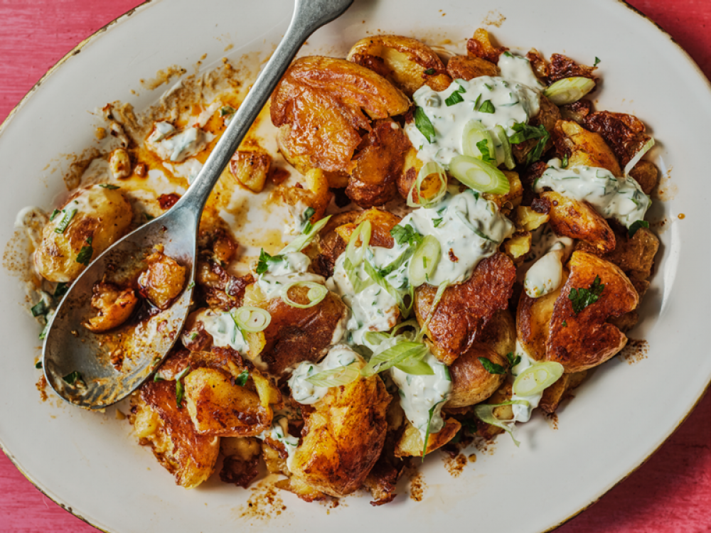 BBQ Crispy Potato Salad With Mustard-Caper Dressing