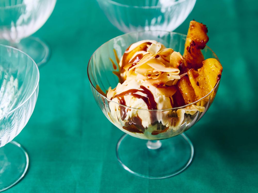Caramel Pineapple Ice Cream Sundaes
