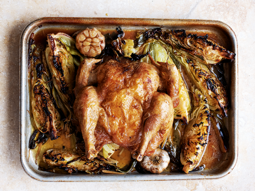 Roast Chicken and Cabbage with Soy Butter