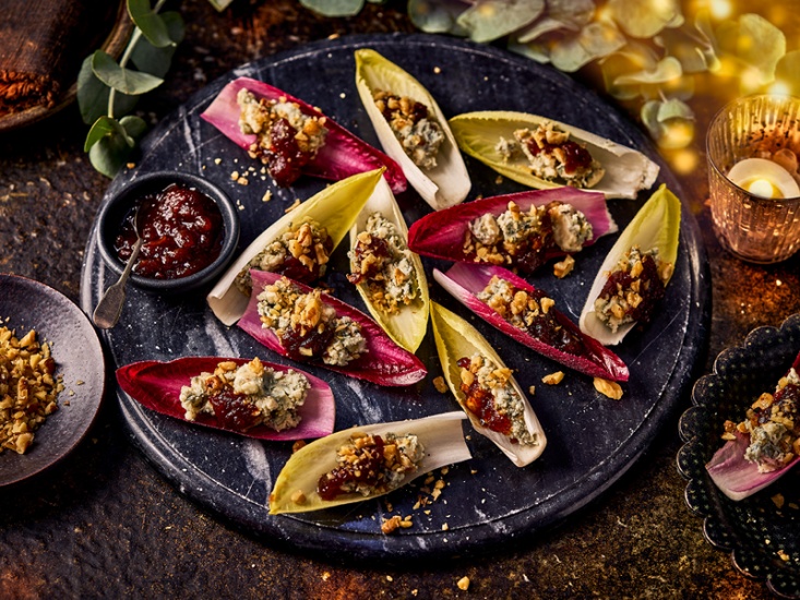 Chicory, Blue Cheese and Walnut Canapés