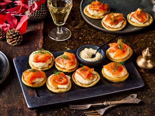 Smoked Salmon Pancakes with Horseradish Crème Fraiche