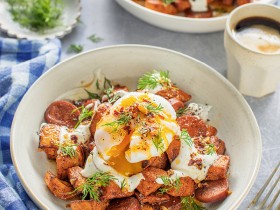 Air-Fryer Sweet Potato and Chorizo Hash