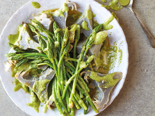 Artichoke & Wild Asparagus with Green Garlic Sauce