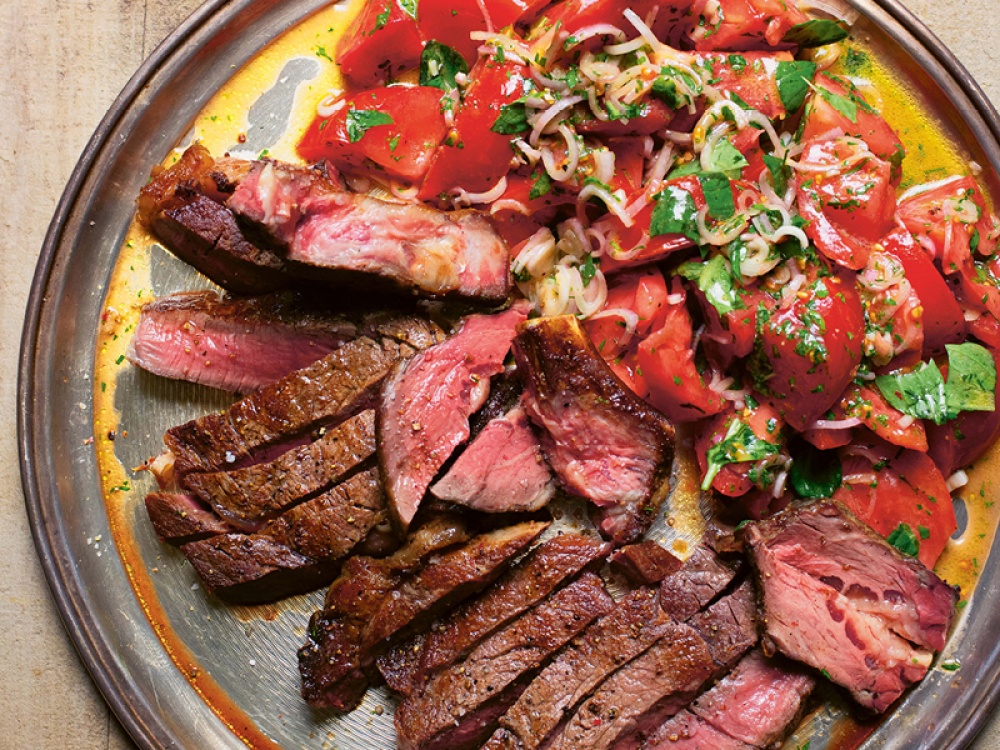 Barbecued Rib-eye Steak with Tomato Salad - From The Weekend Cook, Angela Hartnett