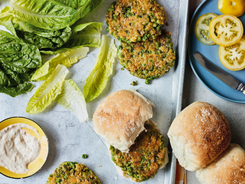 Pea and Cheddar Burgers