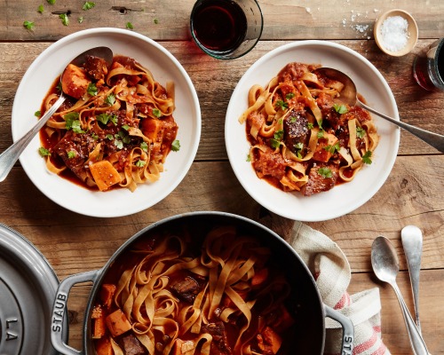 Beef Paprikash with Sweet Potatoes and Noodles