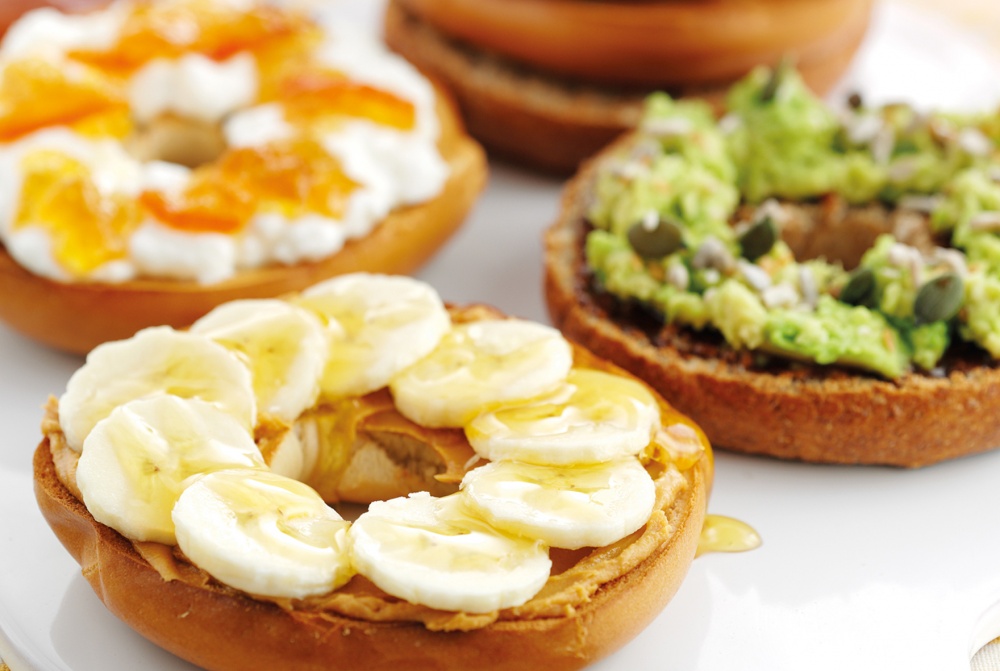 Breakfast bagels with three toppings