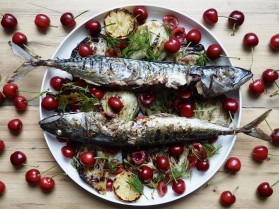 Barbecued Fennel and Mackerel with Pickled Cherries