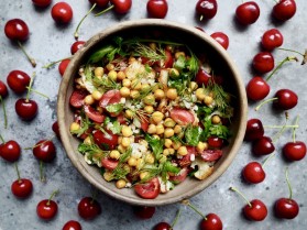 Roasted Cauliflower, Chickpea and Cherry Grain Bowl