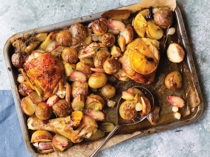 Chicken Traybake with Rhubarb and Lemon