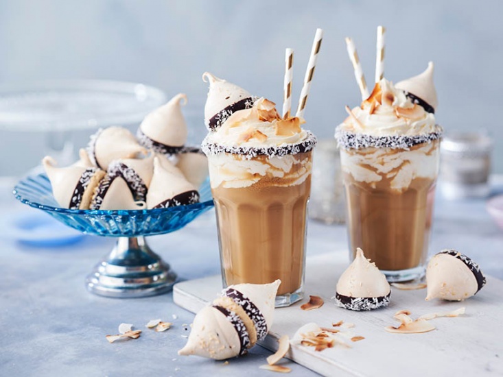 Coconut Cream Iced Latte with Meringue Kisses