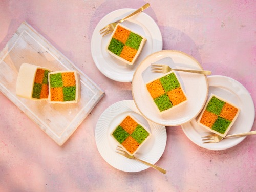Orange and Pistachio Battenberg Cake