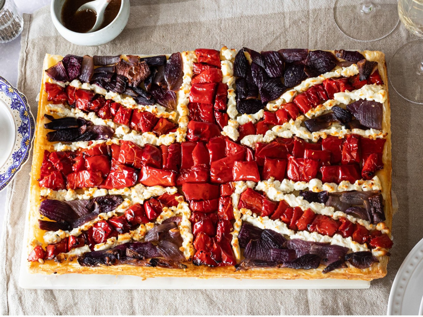 Goats’ Cheese, Grilled Red Peppers and Red Onion Tart