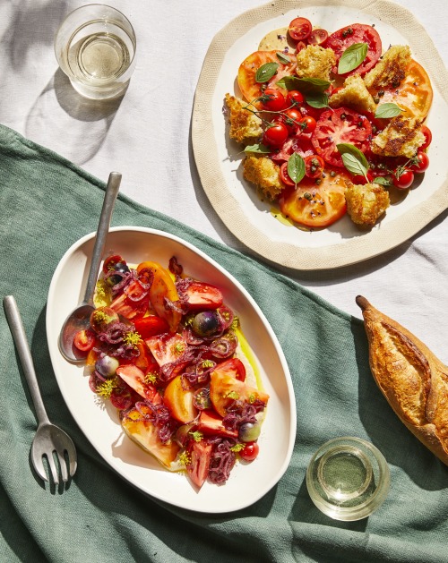 Tomato and Fried Crouton Salad with Tonnato and Capers