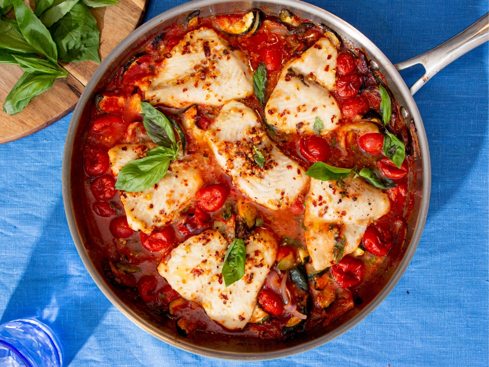 Spicy Butter and Tomato White Fish with Vegetables