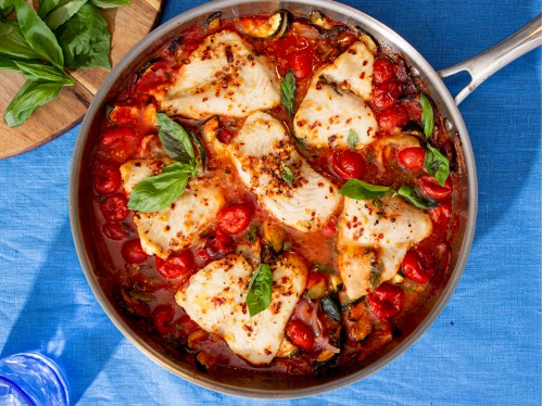Spicy Butter and Tomato White Fish with Vegetables
