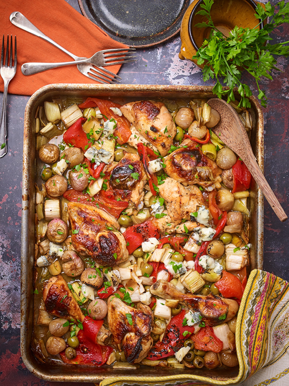 One Pot Roast Chicken, Leeks and Peppers
