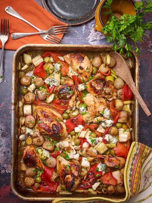 One Pot Roast Chicken, Leeks and Peppers