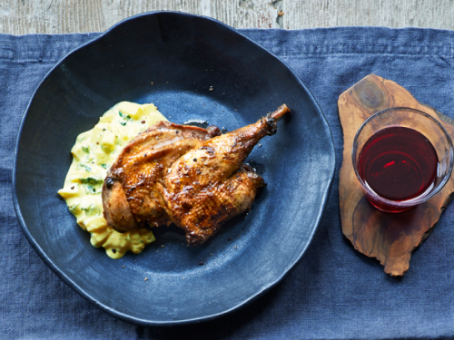Grilled spiced pheasant with mango and mint dressing