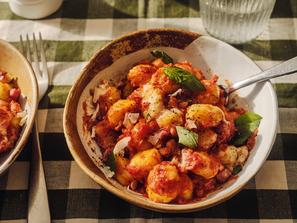 Gnocchi in Pancetta, Tomato and Parmesan Sauce