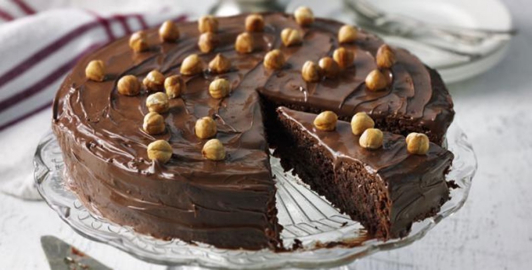 Chocolate cake with hazelnut toppings