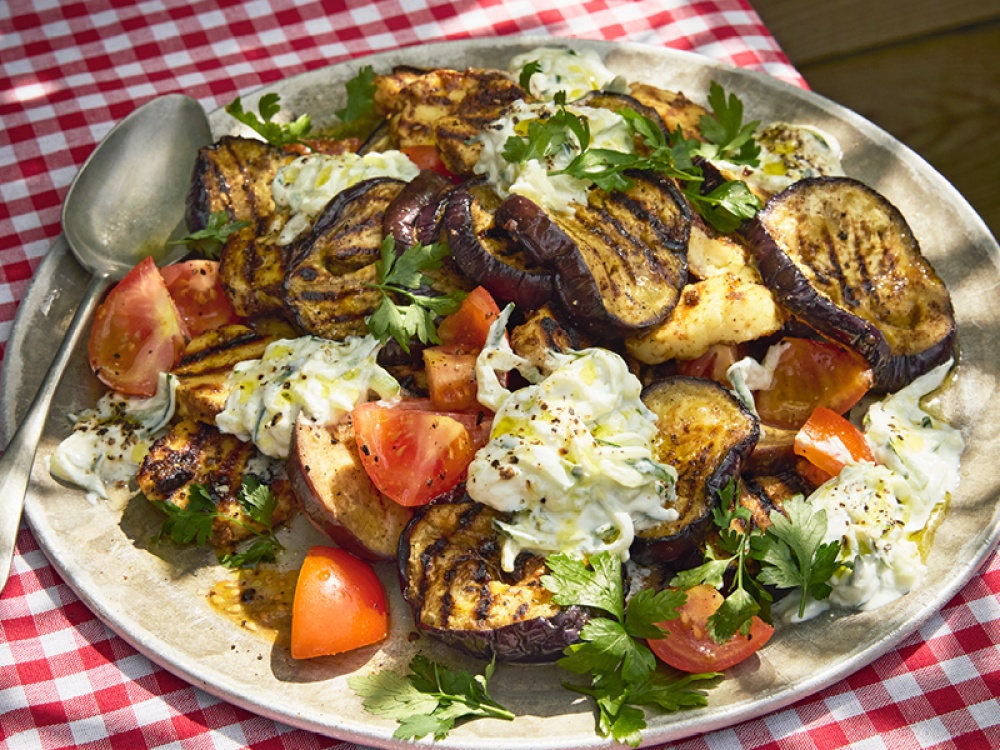 Halloumi and Aubergine Salad