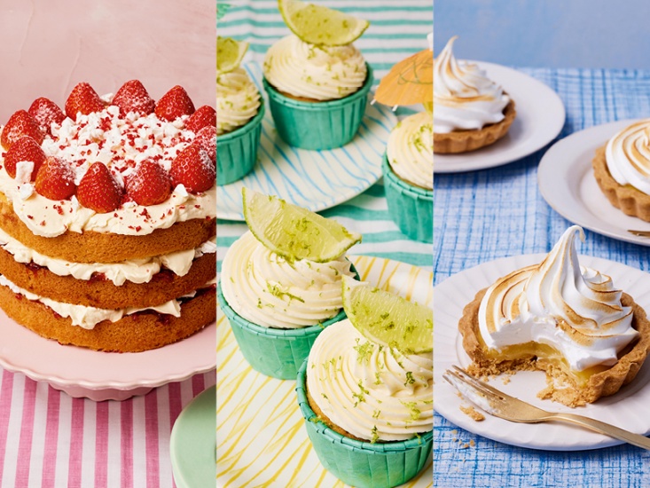 Strawberry cake, Margarita cupcakes, Mini lemon meringue pies