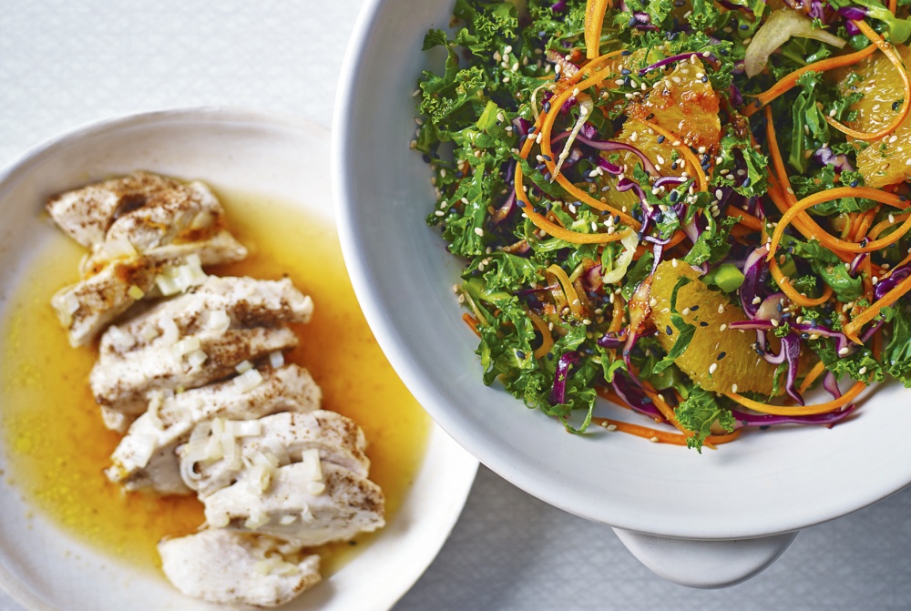 Steamed Chinese sesame chicken with super green salad, Eat Clean: Wok Yourself to Health by Ching-He Huang