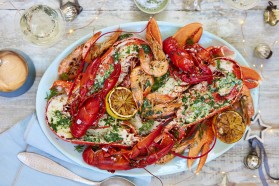 Make this BBQ Prawns, Lobster and Crayfish with Herb Butter and Siracha Mayonnaise Fish Dish