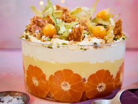Clementine and Cardamom Christmas Trifle with Amaretto and Pistachio