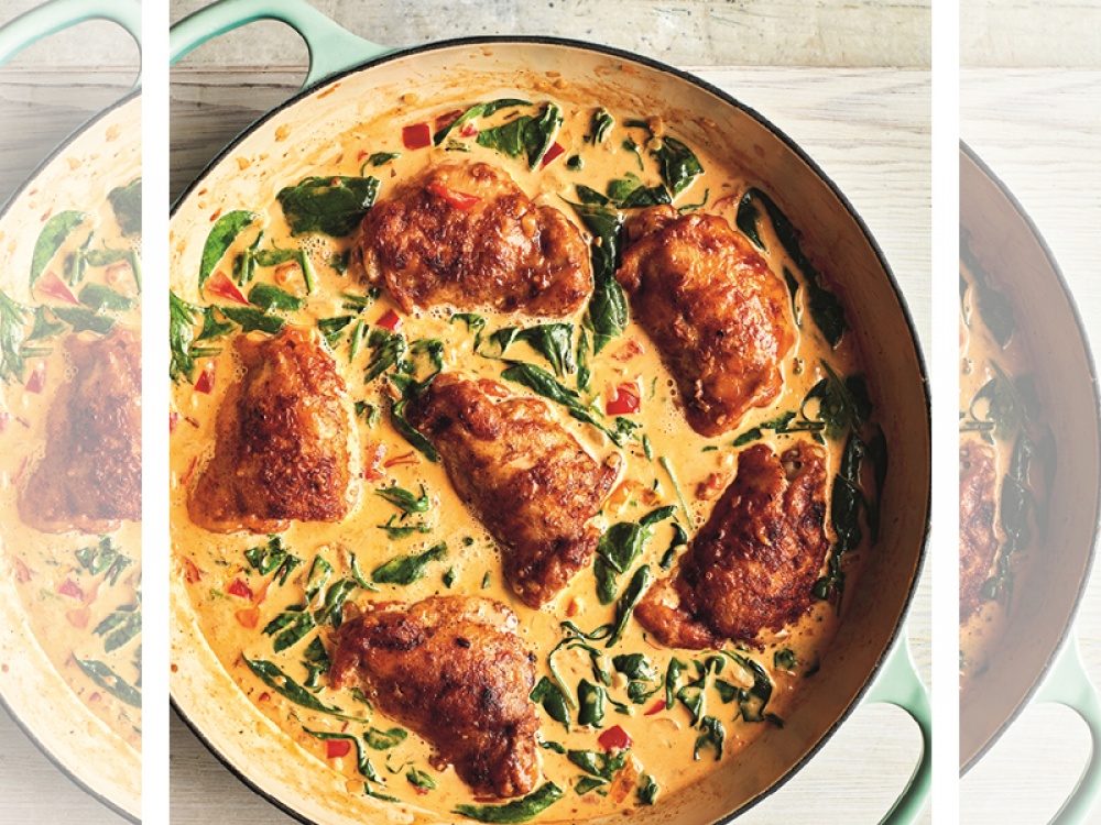 chicken in blue dish