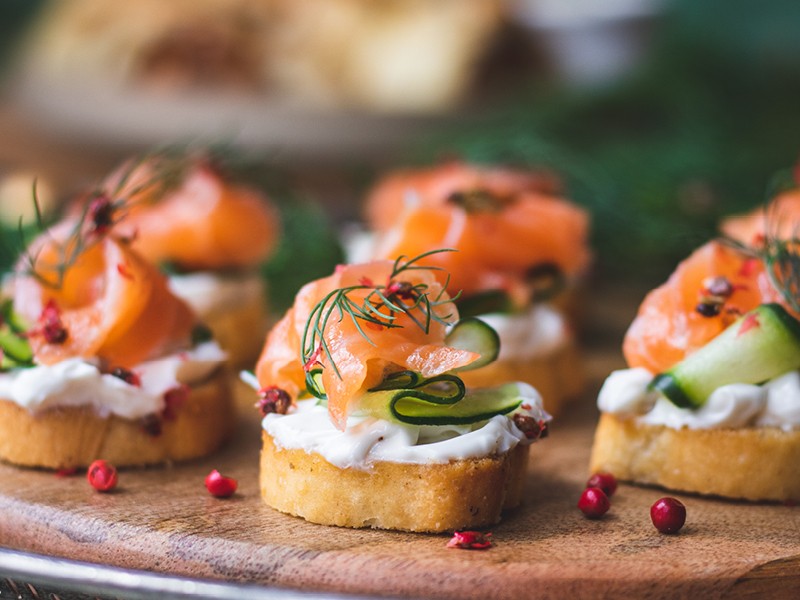 Orange and Pink Peppercorn Gin-Cured Salmon Canaps | Living North