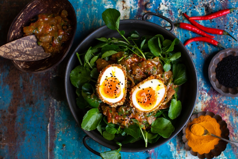 Panch Phora Crispy Egg with Watercress Salad