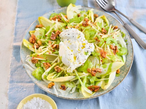 Burrata Salad with Chicory, Apple and Candied Walnuts