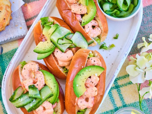 Prawn Cocktail Brioche Rolls with Sriracha and Pickled Cucumber