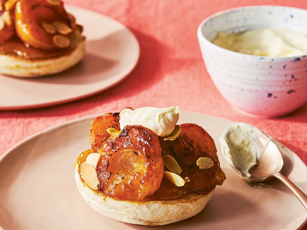 Apricots, Almonds and Clotted Cream on an English Muffin