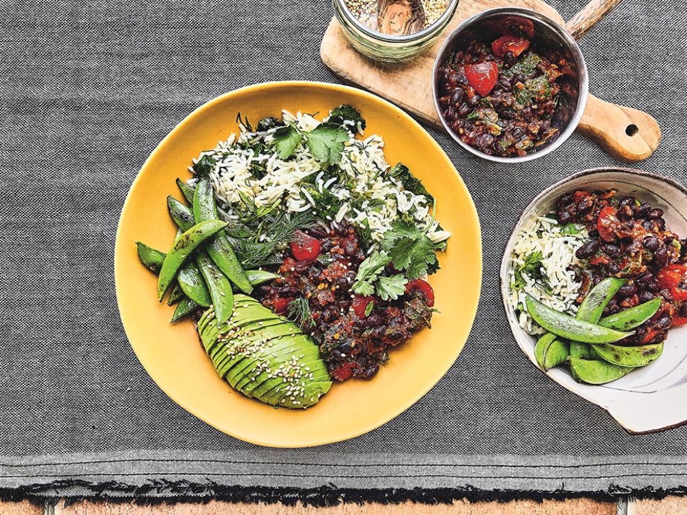 Herby Rice and Black Bean Salsa Burrito Bowl