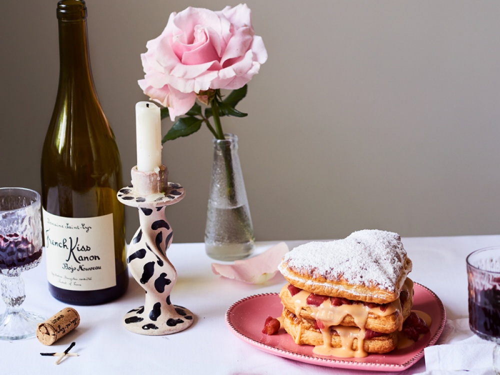 Thousand-Layer Pastry Heart with Rhubarb and Cardamom Custard
