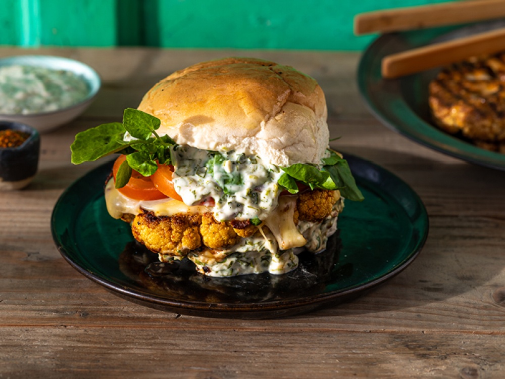 Japanese BBQ Cauliflower Burgers with Watercress and Wasabi Aioli