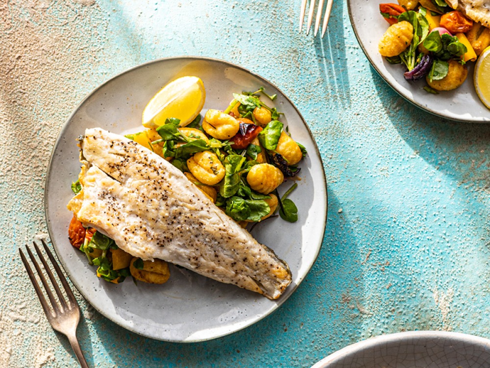 Sea Bass with Gnocchi Traybake