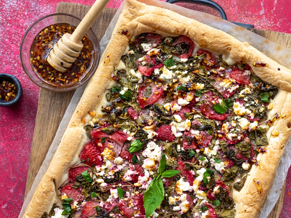 Savoury Strawberry Tart Recipe with Basil and Feta