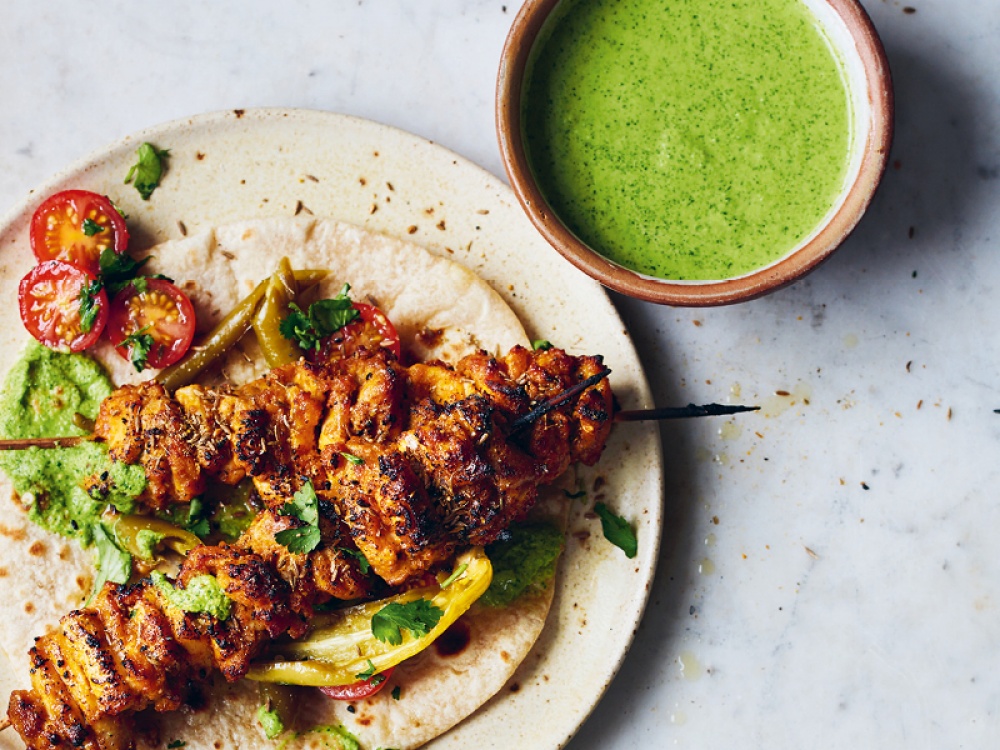 Spiced Chicken Skewers with Pickling Spices, Mustard and Chilli