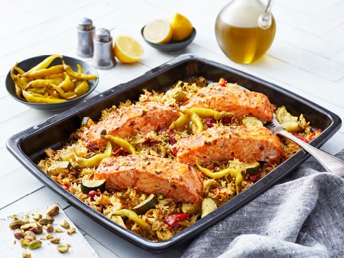 Moroccan Salmon and Rice Traybake