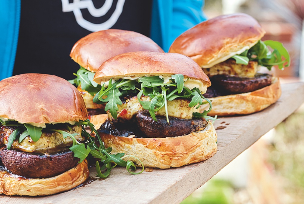 Umami mushroom and halloumi burgers
