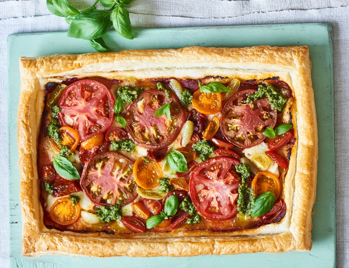 Mixed Tomato, Gouda and Pesto Tart