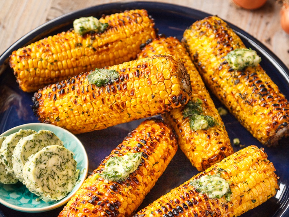 Barbecued Corn on the Cob with Shallot Herb Butter