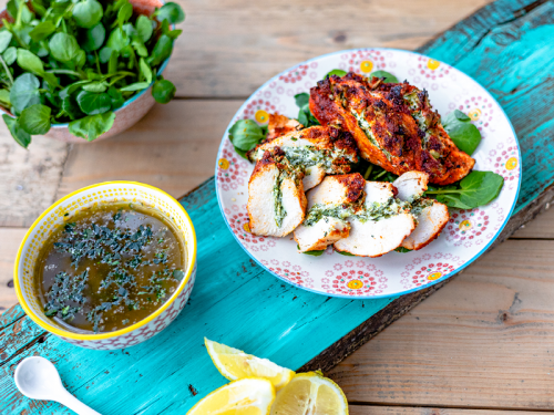 Stuffed Chicken Breasts with Lemon Butter Dip